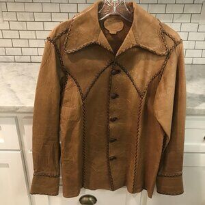 Vintage Mexican Leather Jacket Womens Large Braided Western Cowgirl Retro 70s